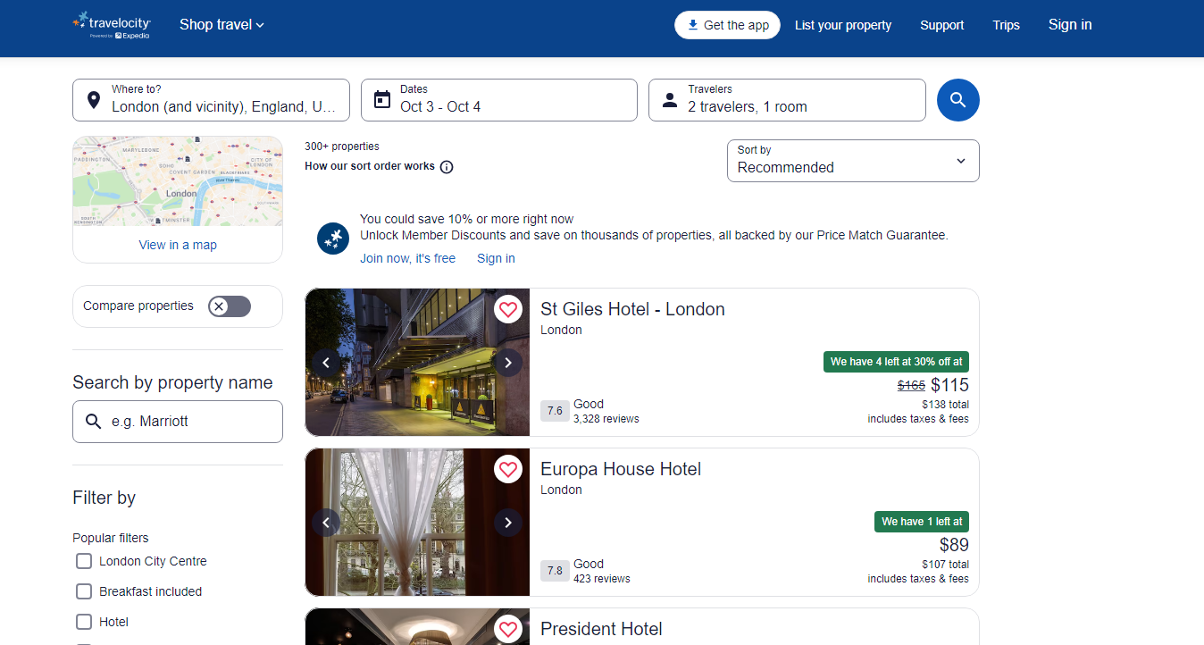Hotel details with Price per night 