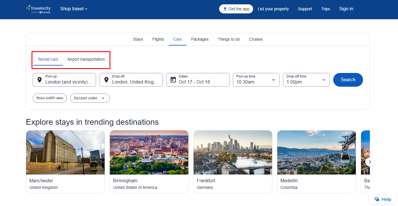 Choose between the rental car or airport transportation