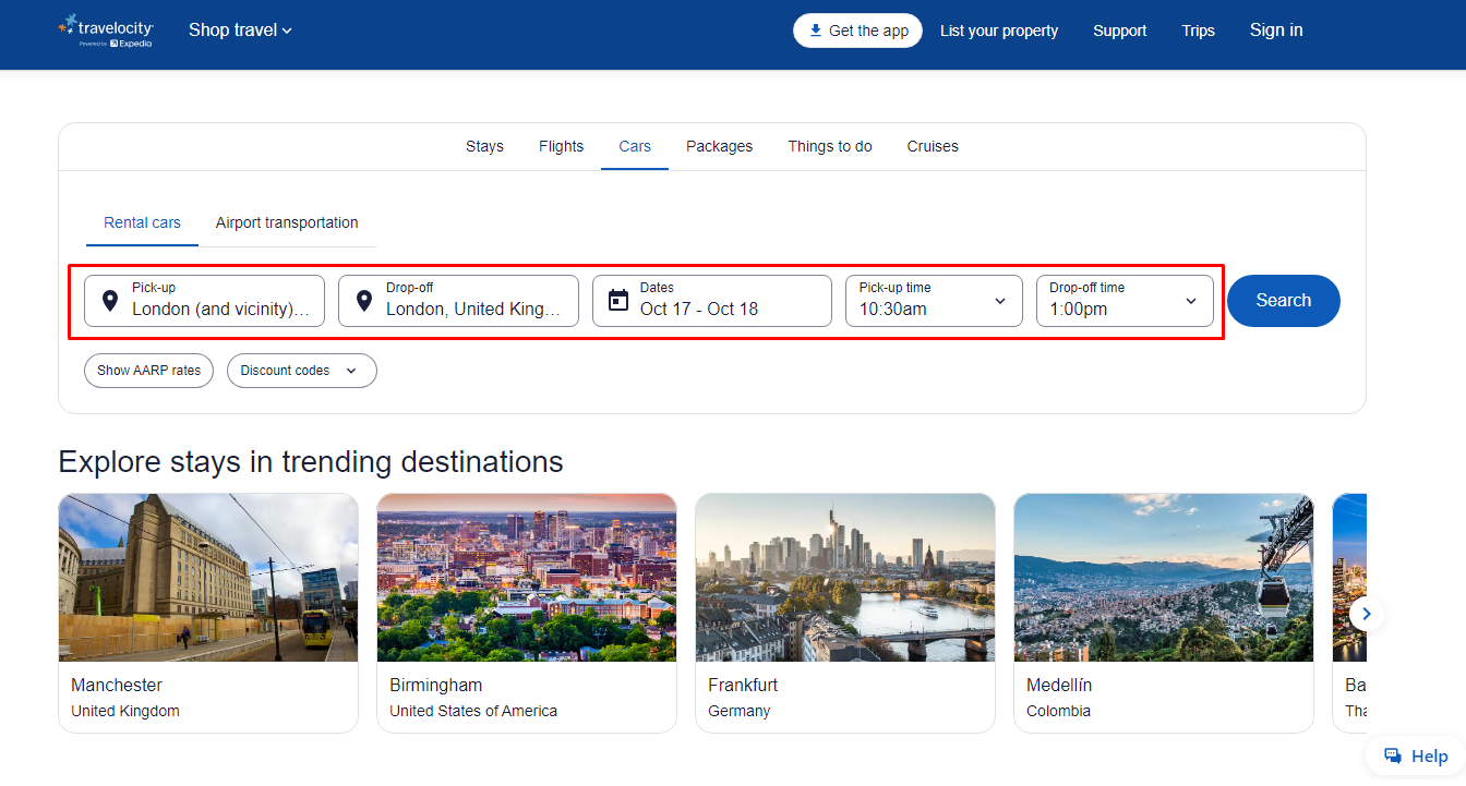 Enter the details of your pick up and drop off destination