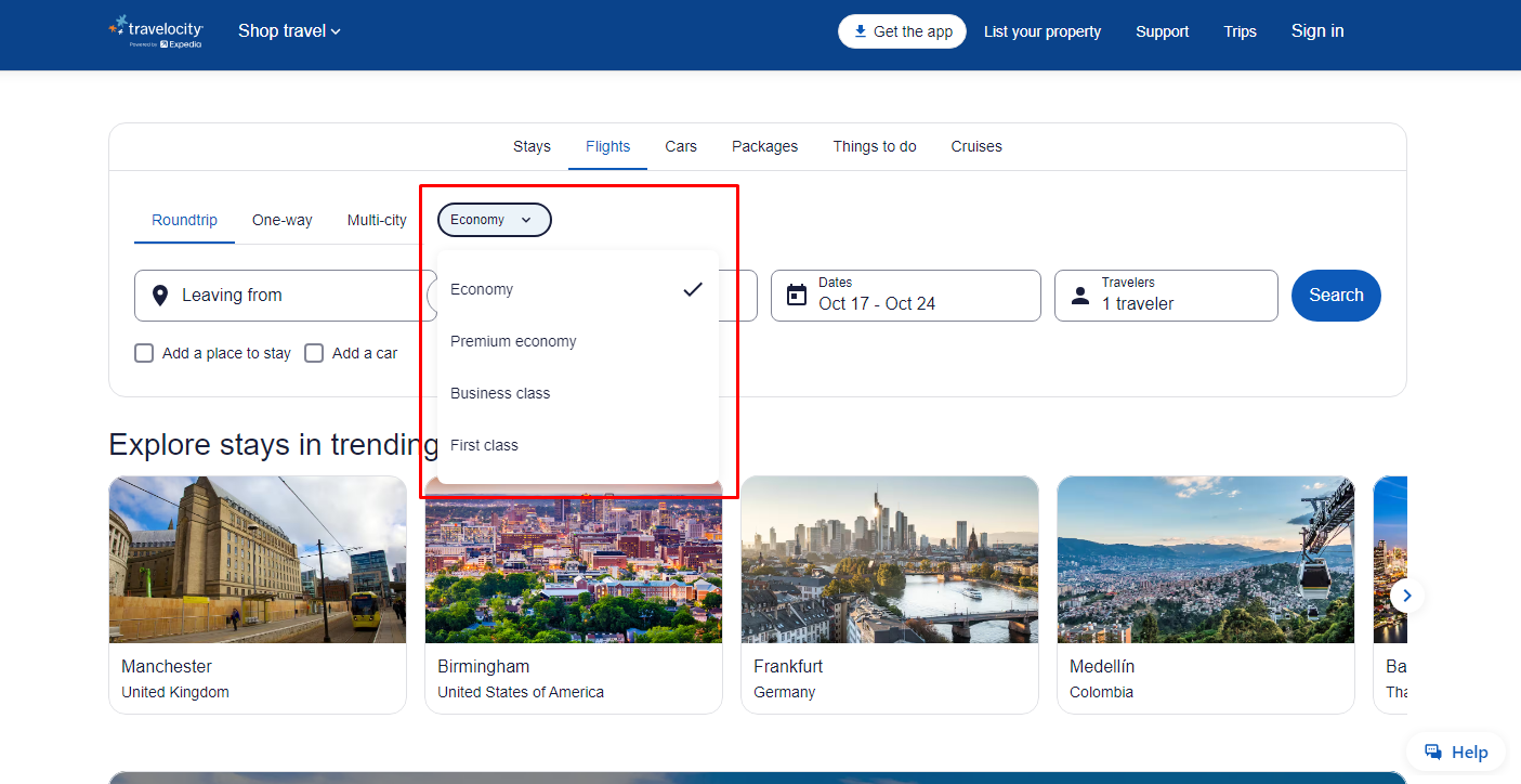 Decide the class of flight ticket