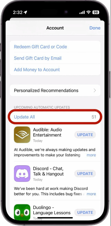 Select Update All to update all the applications at once