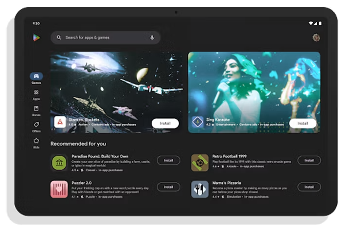  Google Play application on your tablet