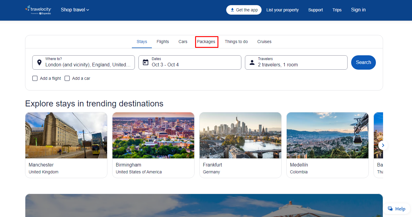  Packages section from the homepage