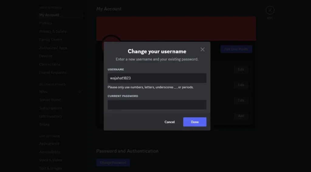 Enter New Discord Username