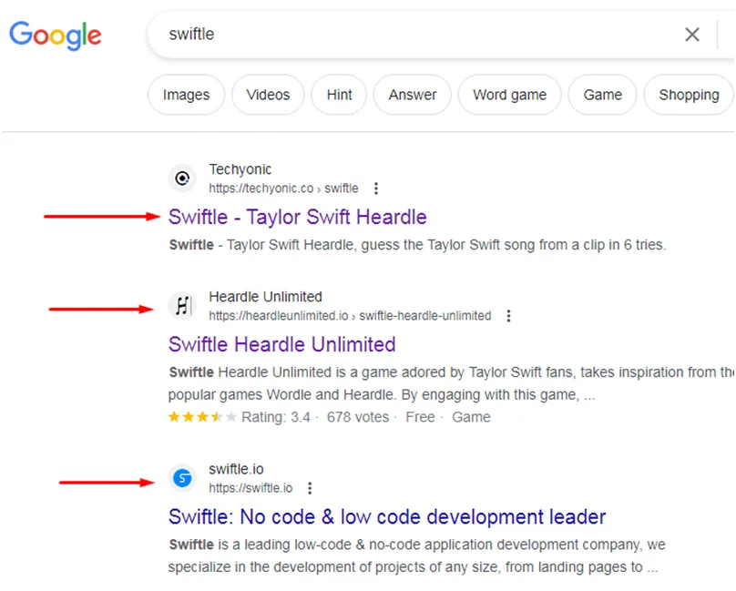 Access the Swiftle game website