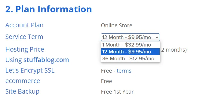 Choose From three options Bluehost