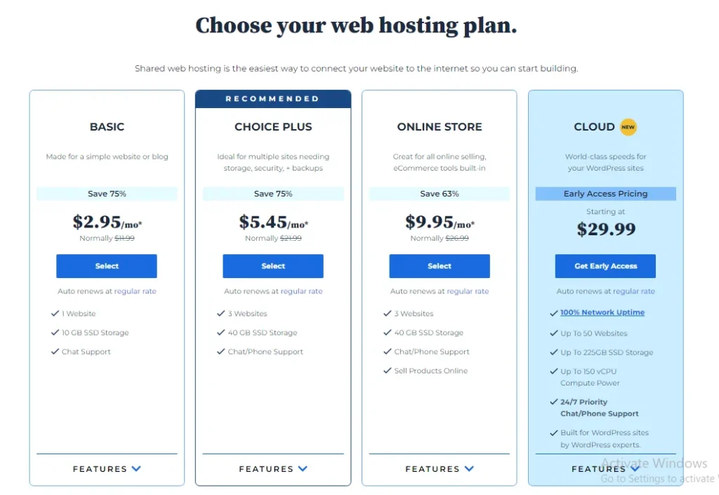 BlueHost Pricing Options