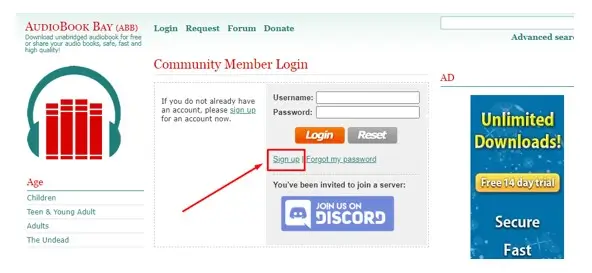 Sign up Audiobookbay