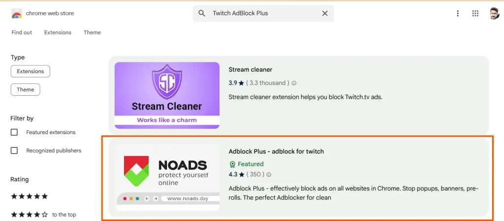 search Twitch AdBlock Plus