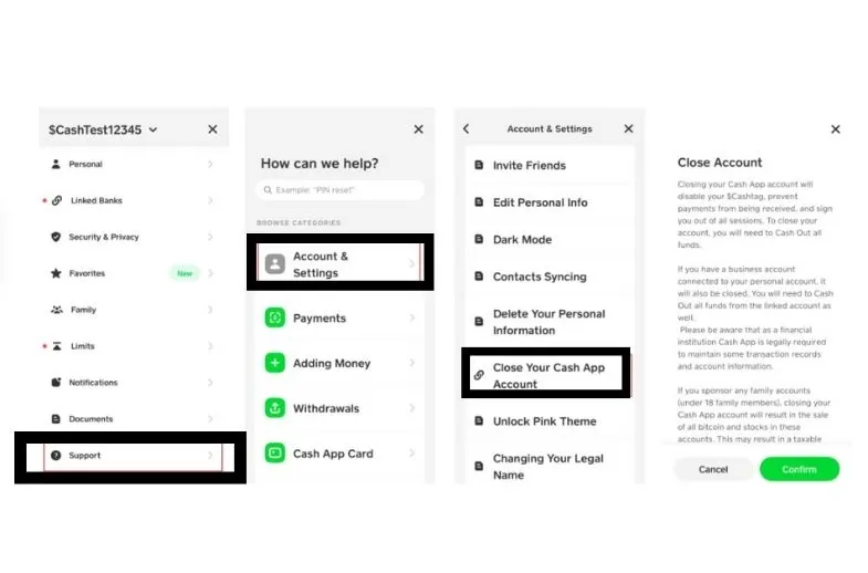 steps to delete cash app account