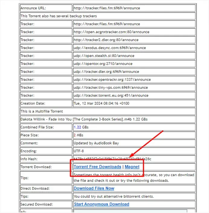 see the download information table