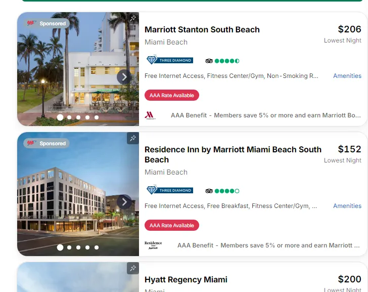 Compare the hotel prices per night