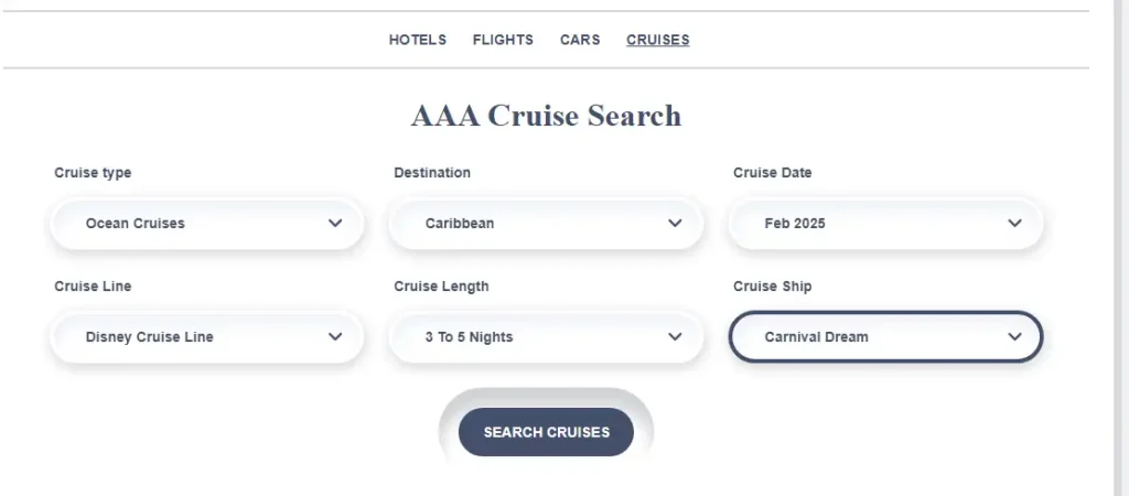 Cruise Booking on AAA Travel