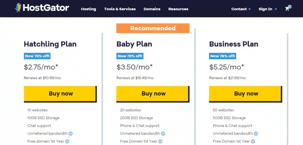 HostGator Pricing