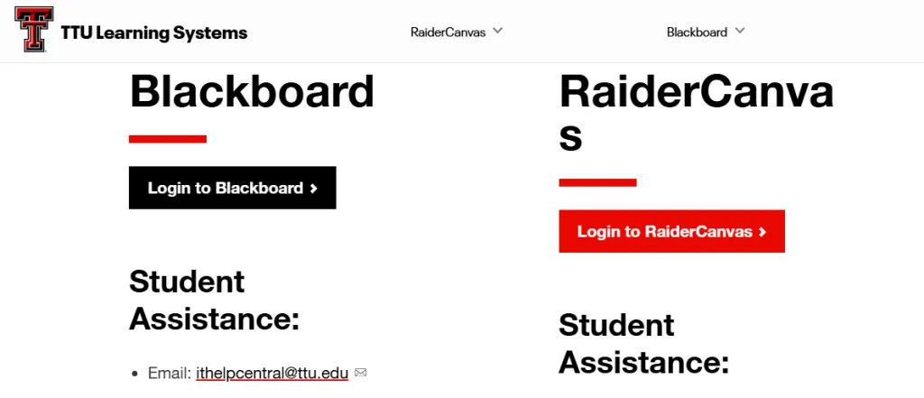 Official website of TTU Blackboard - A screenshot of official website of TTU Blackboard to log in Blackboard.