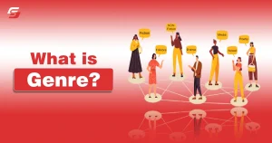 What Is Genre? Definition, Types, and Examples Illustrated characters networked together on a red background for an article explaining the definition of genre.