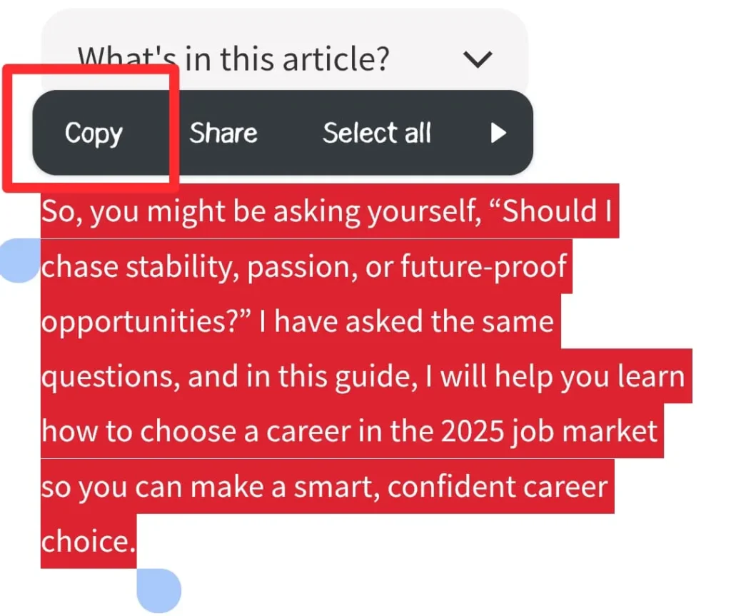 Select Copy from the pop-up menu