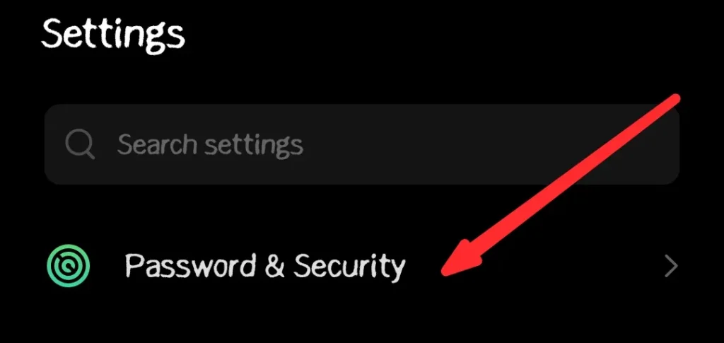 Find the Password & Security section