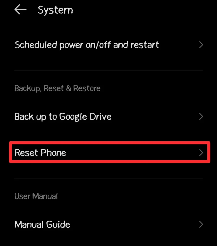 choose the Reset Options