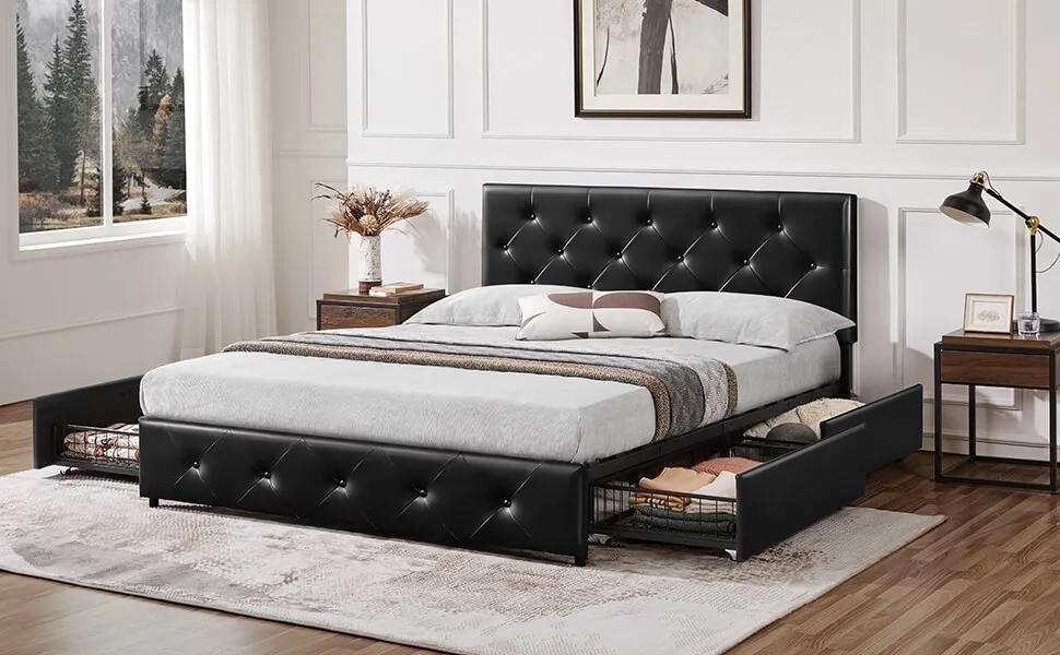 Yaheetech upholstered bed with storage