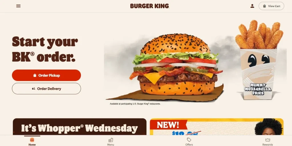 Homepage of the Burger King