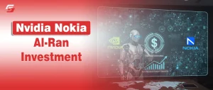 Nvidia $1B Nokia AI-RAN Investment Ignites Global Race Toward AI-Powered 6G Networks Nvidia and Nokia logos beside a humanoid robot symbolizing AI integration in next-generation telecom networks.