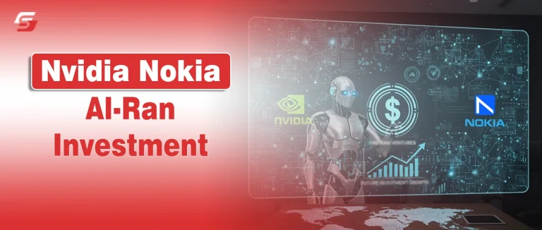 Nvidia $1B Nokia AI-RAN Investment Ignites Global Race Toward AI-Powered 6G Networks Nvidia and Nokia logos beside a humanoid robot symbolizing AI integration in next-generation telecom networks.