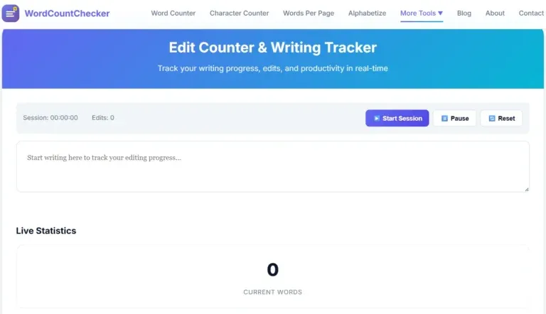 Screenshot of Edit Counter on WordCountChecker.org