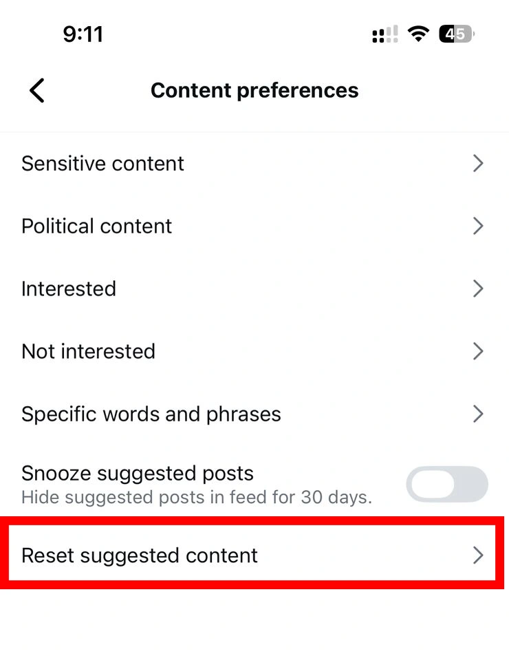Image of Resetting Suggested Content