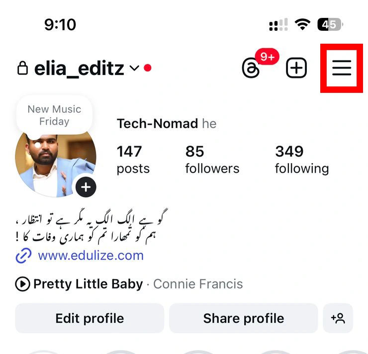 Image of Click three-line menu
