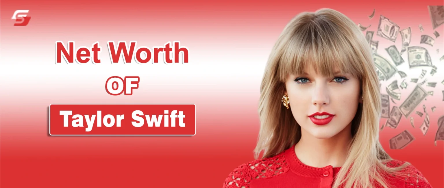 Taylor Swift portrait with “Taylor Swift Net Worth” text.