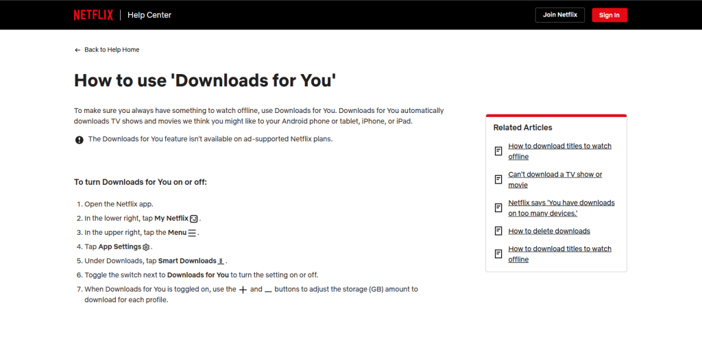Showing the method to use the feature of downloads from netflix