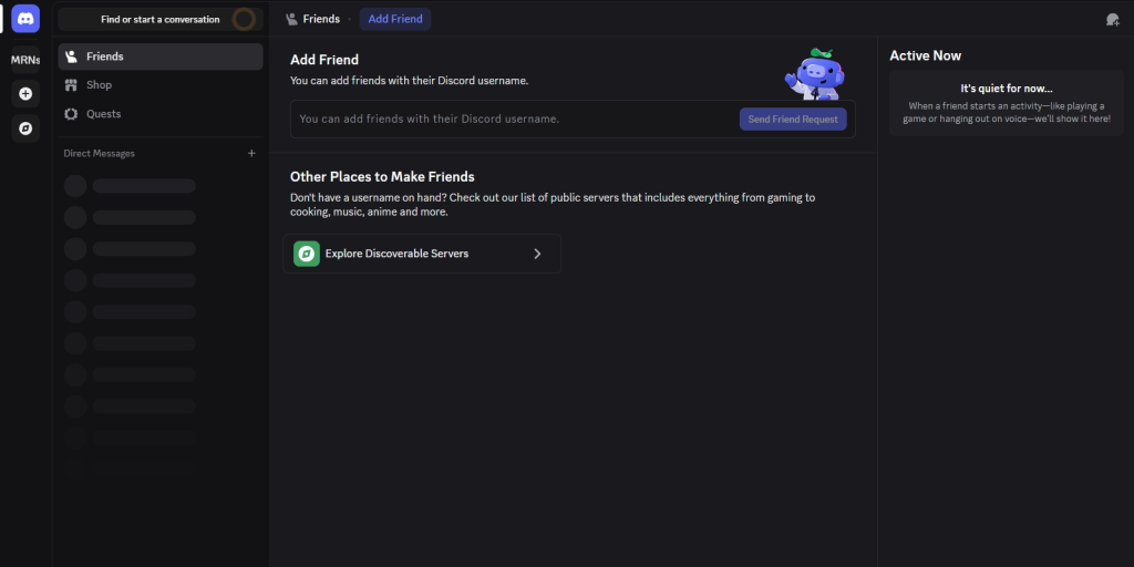screenshot of the discord main screen after openining it on desktop
