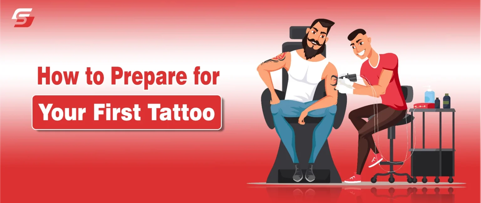 Tattoo artist preparing and tattooing a first-time client’s shoulder, How to Prepare for Your First Tattoo guide.