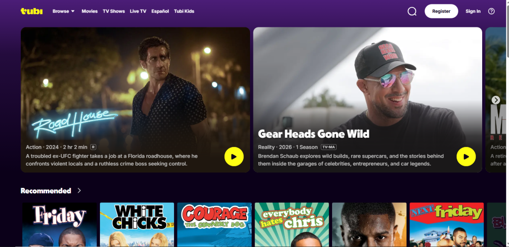 Tubi homepage screenshot by stuffablog