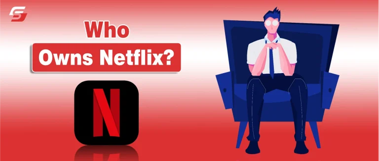 Netflix logo on a red background with the text Who Owns Netflix, highlighting its public ownership and institutional investors.