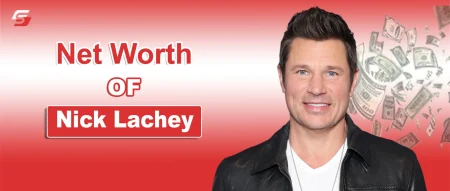 Professional portrait of host Nick Lachey with text "Nick Lachey Net Worth" highlighting his 2026 career earnings and financial status.