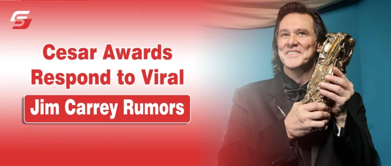 Jim Carrey portrait at the 51st César Awards ceremony in Paris amid viral impersonation rumors.