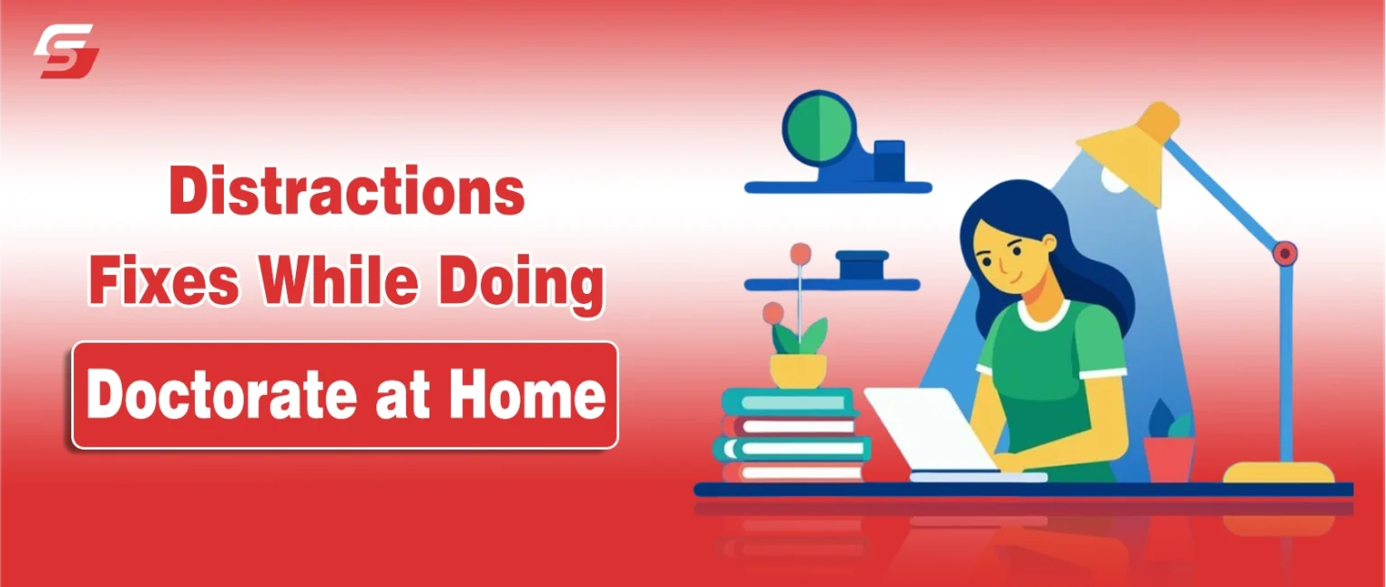 Student working on a doctorate at home with laptop and notebooks in a quiet study space