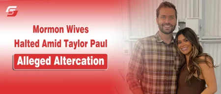 Taylor Frankie Paul portrait with a "Production Paused" headline, representing the Season 5 filming halt due to an alleged altercation.