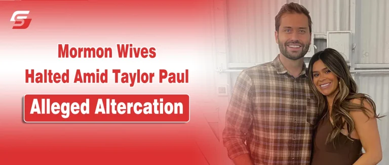 Taylor Frankie Paul portrait with a "Production Paused" headline, representing the Season 5 filming halt due to an alleged altercation.