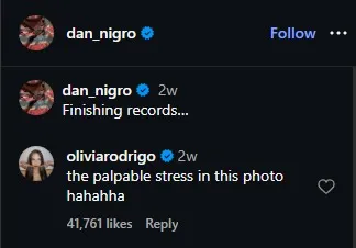Olivia Rodrigo Reacts To Dan Nigro's Instagram Post