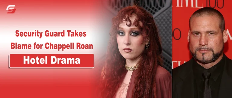 Chappell Roan’s Security Guard Takes Full Responsibility After Ada Law Hotel Incident Portraits of Chappell Roan and her security guard on a red background for an article about the Ada Law Hotel incident.