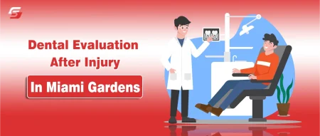 Vector of a dentist and patient for a post-injury dental evaluation in Miami Gardens.