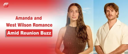 Side-by-side photos of Amanda and West Wilson on a red and blue news graphic