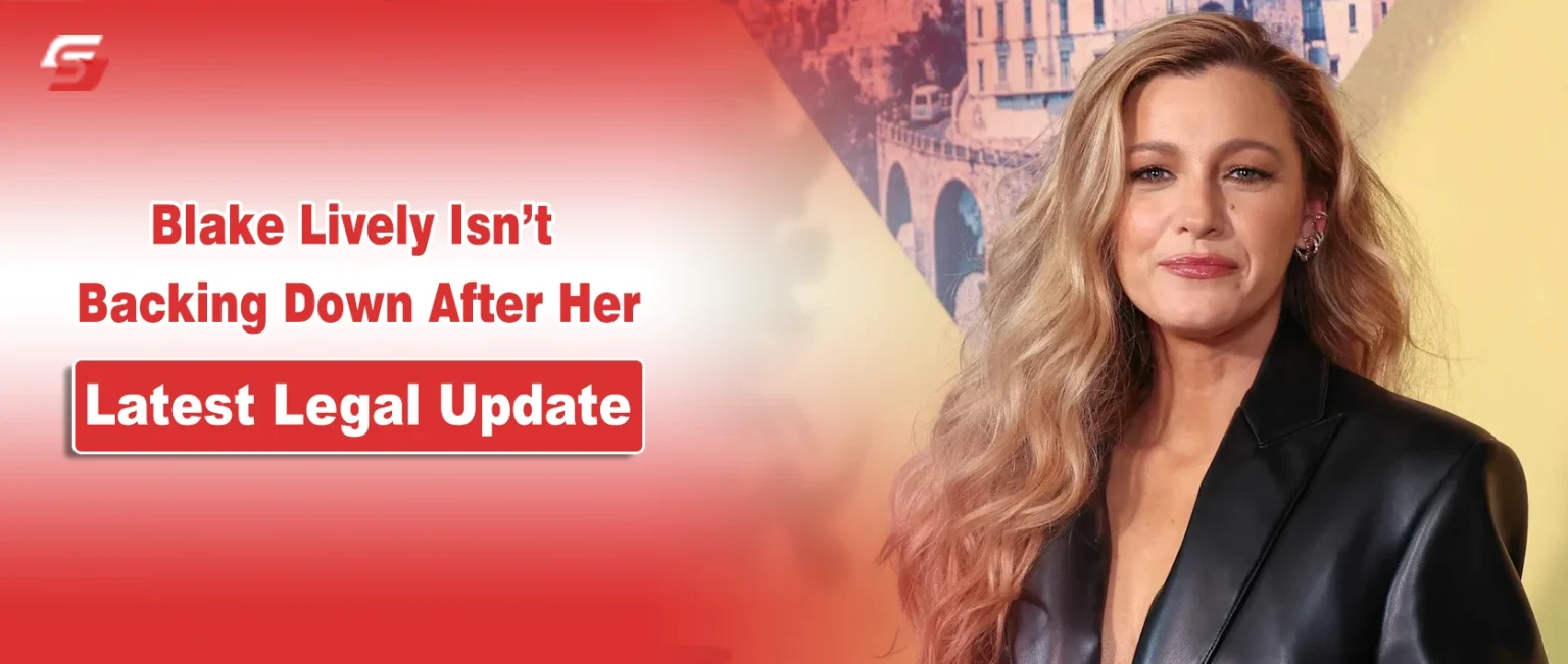 Blake Lively Breaks Silence Following Dismissal of Harassment Claims in Baldoni Lawsuit Blake Lively in a professional portrait on a red and white news graphic.