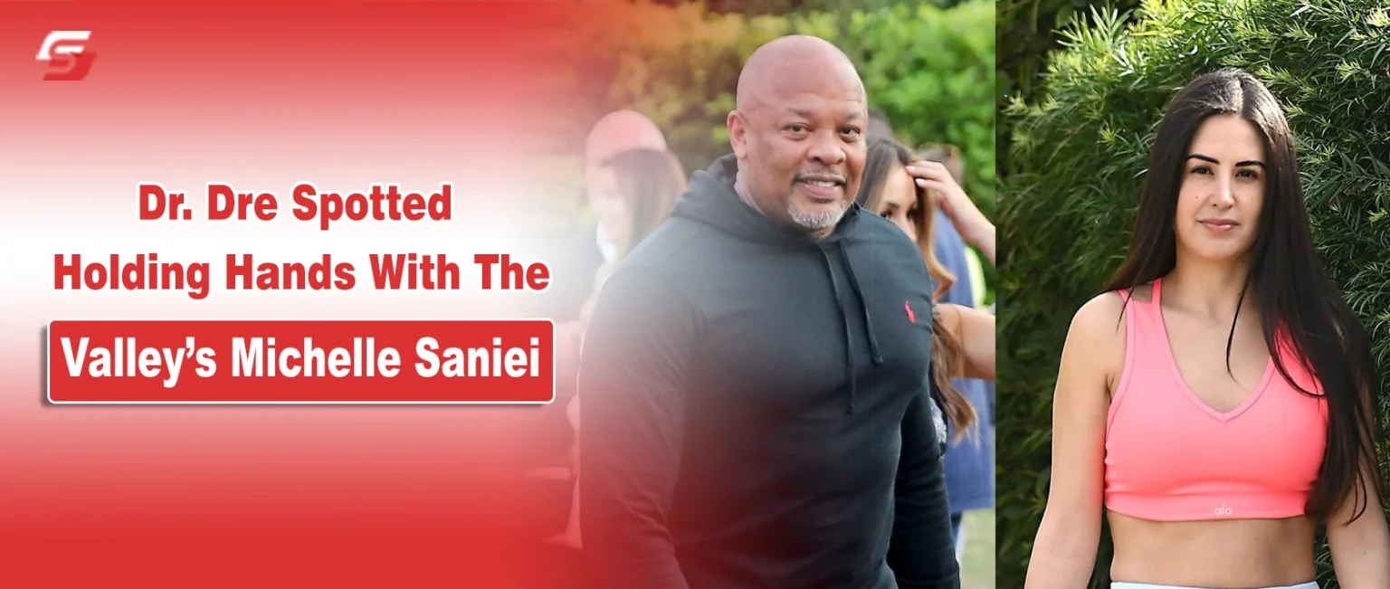 Dr. Dre and Michelle Saniei side-by-side photo for a celebrity news update.