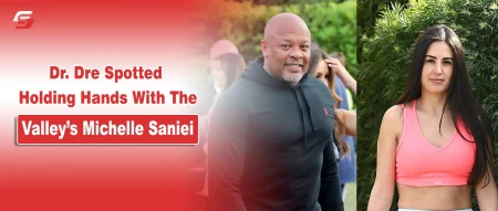 Dr. Dre and Michelle Saniei side-by-side photo for a celebrity news update.