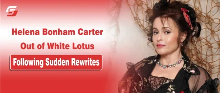 Helena Bonham Carter news banner regarding her exit from The White Lotus.