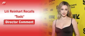 Lili Reinhart at a red carpet event on a news graphic discussing a toxic director comment